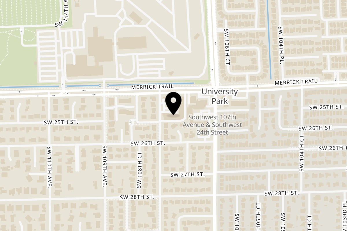 Map showing the location of Tiagos Tacos Tiago's Tacos - FIU on 10786 Southwest 24th St in Miami